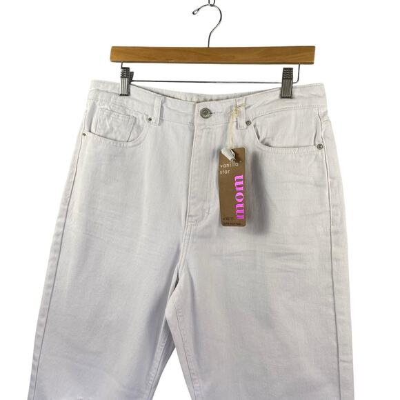 Vanilla Star Juniors Sz 11 Mom Jean White Raw Rolled Cuff Distressed StretchNEW - Picture 3 of 13